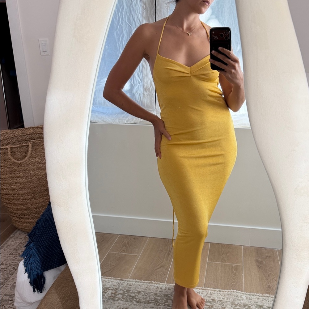 Sunrise Yellow Halter Midi Dress - Melani